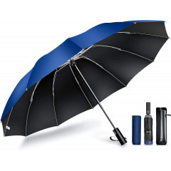 Большой мужской зонт-автомат ной зонт DeliToo, 12 ребер,  всепогодный, ветрозащитный