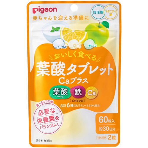 Pigeon Folic Acid Tablet Ca Plus фолиевая кислота с кальцием, 60 штук (клубничный, черничный, йогуртовый вкусы)
