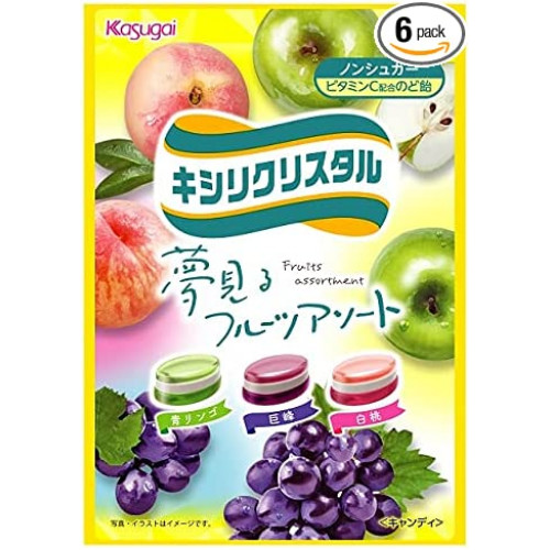 Конфеты освежающие для горла микс из 3 вкусов Kasugai CRYSTAL CANDY FRUITS MIX, 67 гр, 6 упаковок