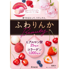 Леденцы с коллагеном и гиалуроновой кислотой, со вкусом розы. Kracie Fuwarinka Beauty Fruity Rose Flavor 60г, 8 упаковок