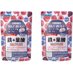Orihiro Iron + Folic Acid, витамины Железо + Фолиевая кислота орихиро со вкусом лесных ягод, 120 таблеток, 2 упаковки