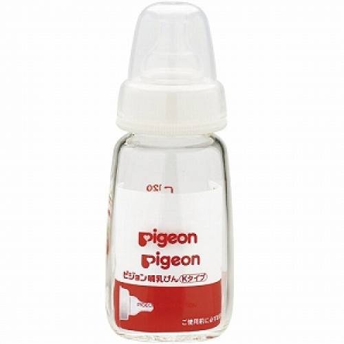Бутылка стеклянная с силиконовой соской S размера (от 0 до 3х месяцев) Pigeon.