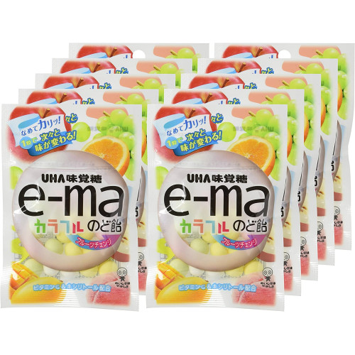  UHA E-mao Fruit Change - фруктовые леденцы от боли в горле, 50 гр, 6 пачек
