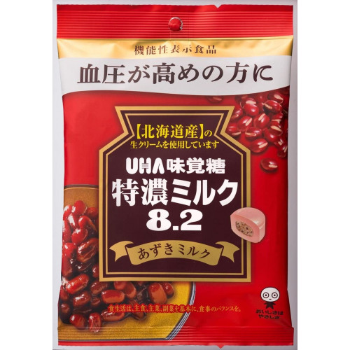 UHA TOKUNO MILK 8.2 Azuki Milk — карамель с адзуки против высокого давления, 93 г, 6 упаковок